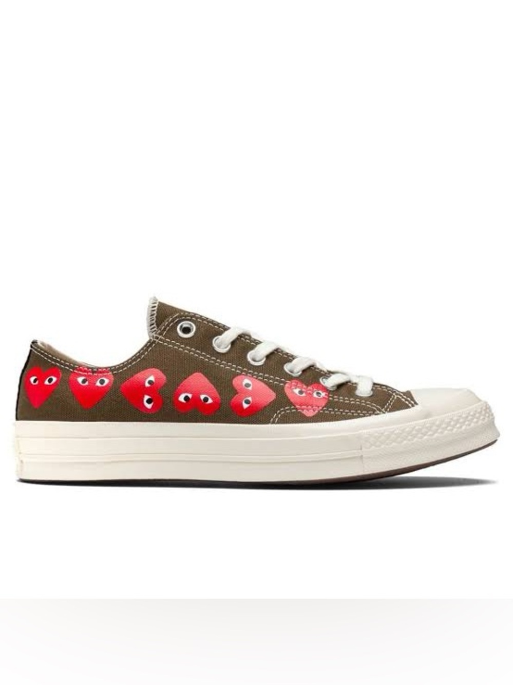 CONVERSE X COMME DES GARCONS PLAY ALL STAR CHUCK '70 OX MULTI HEART KHAKI Sz 11